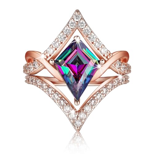 Alexandrite Engagement Rings for Women Wedding Ring Promise Rings for Her Rose Gold Mood Birthstone Rings Christmas Anniversary Birthday Valentine's Day Gift