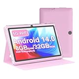Nyxolaria Tablet 7Inch Android 14.0 with Protective Case,8GBRAM（3GB+5GB expend）+ 32GB ROM, IPS Screen, Dual Camera, Bluetooth 5.0 2.4G+5G WiFi ;3000mah Battery Tab (Pink