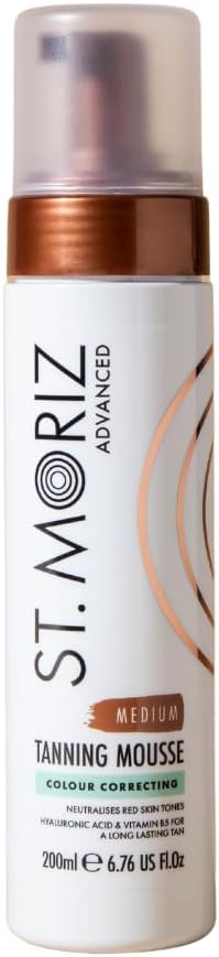 St Moriz Advanced Colour Correcting Tanning Mousse in Medium | With Hyaluronic Acid, Vitamin B5 & Advanced Skin Care Benefits | Neutralises Red Tones | Fast-Drying Vegan Fake Tan Mousse | 200ml