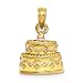 JewelryWeb Gâteau d'anniversaire en Or 14 carats avec breloque en Forme de gâteau avec glaçage Jaune 13 mm
