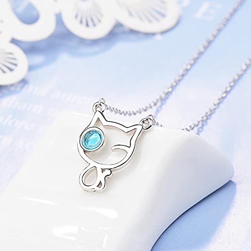 Collier chat en argent et cristal bleu, une idée cadeau femme inoubliable