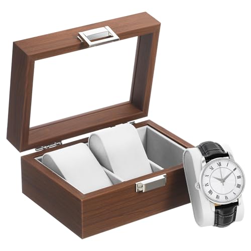 Boîtier de montre en bois de noyer Ciieeo avec 3 emplacements et vitrine en verre