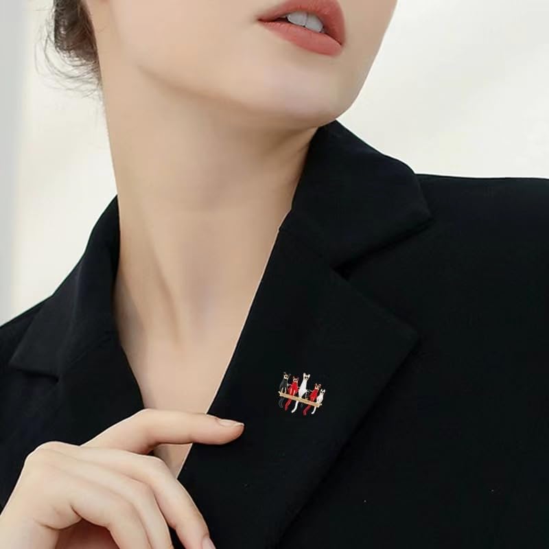 Image of Brooch Pins Cat Enamel Rhinestone Cute Animal Lapel Brooches for Women Fashion Jewelry Clothing Decoration Accessories (White)