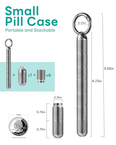 Image of TISUR Titanium Keychain Pill Holder Small Metal Pill Case | Portable Waterproof Pill Container,Travel Pill Bottle Box for Purse