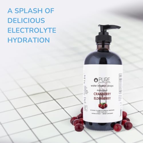 Image of Pure Inventions Water Enhancer Drops - Refreshing and Delicious - Antioxidants, Electrolytes - No Sugar, Calories, or Artificial Sweeteners - Cranberry Elderberry (16oz)