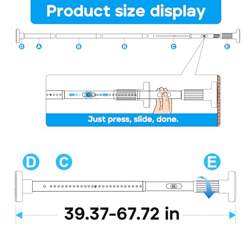 Image of Tension Curtain Rod,40-67.7IN(3.33-5.64Ft) One-Click Fast Extension Rod Easy to Install Black Long Outdoor Curtain Rods No Drilling Never Rust for Window or Shower Patio Diameter 1.26 Inches