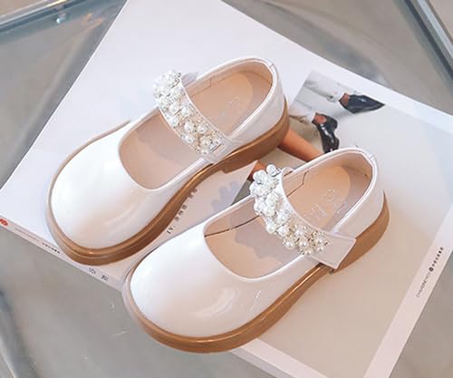 Generic Girl's Mary Jane Dress Shoes Ballet Princess Flat with Rhinestone Strap for Party Wedding School White Shoes for Girls3