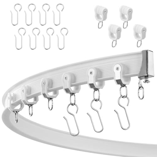 Flexible bendable ceiling curtain track curved rod with silent roller bracket room divider RV ceiling track (White 3 Meters (9.84 FT)