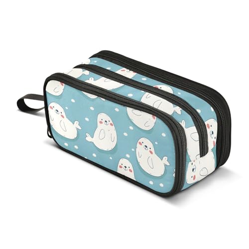 Reiacy Bonito estuche sin costuras con sello de dibujos animados para niños y niñas, bolsa de gran capacidad con 3 compartimentos, organizador de papelería, estuche para marcador para escuela, oficina