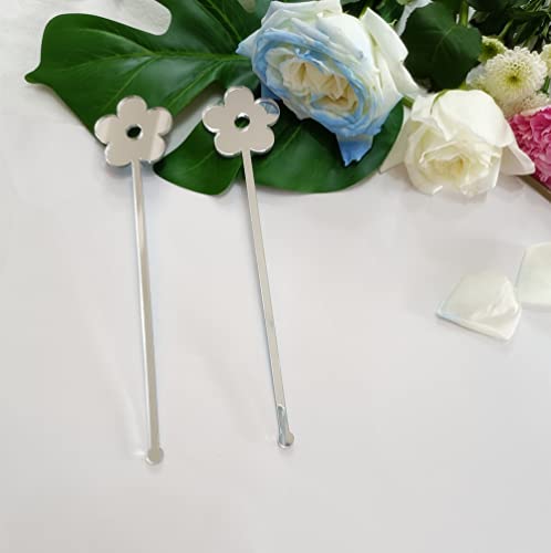 Set of 20 Daisy Acrylic Drink Stirrers,Floral Cocktail Stirrer for Flower Birthday, Retro Party or Shower Theme (Silver Mirror)