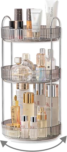 Image of Xmart India 360 Rotating Makeup Organizer - Transparent Cosmetic & Skincare Storage Rack for Dressing Table Lipstick, Perfume, Beauty Accessories & Bathroom Counter Organizer (3 Layer, Clear)