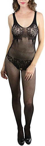 Image of ToBeInStyle Women's Bodystocking Crotchless Peek-A-Boo Fishnet Lace Bodysuit