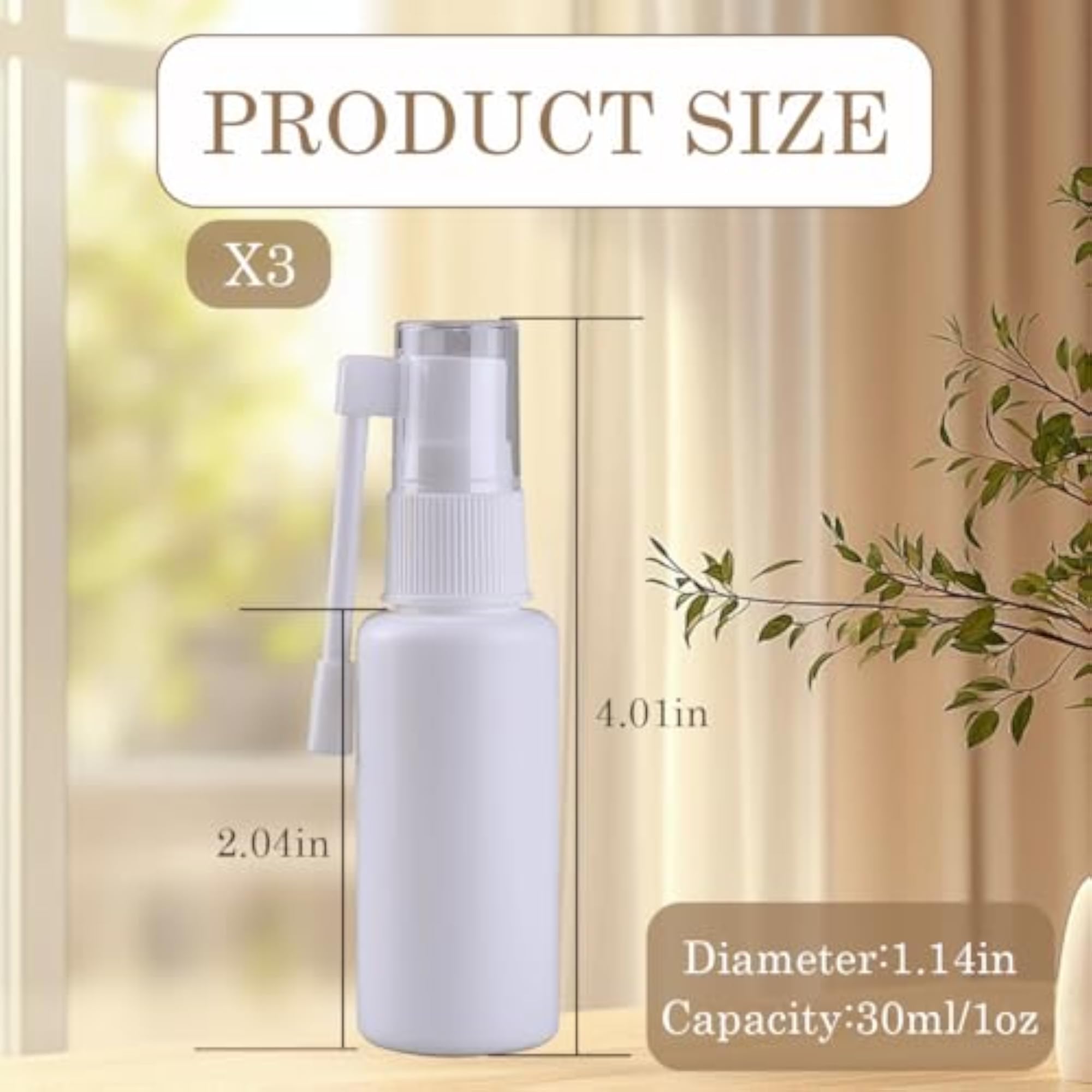 3PCS 1oz Plastic Nasal Spray Bottle with 360 Degree Rotation
