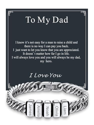 Custom4U Dad Bracelet To My Dad Personalised Cuban Link Bracelet for Men, Custom 1-8 Names Engravable Bracelets Customised Wrist Chain Stainless Steel Jewelry Gifts for Father Day Birthday Anniversary