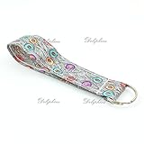 Peacock Print Wristlet Fabric Lanyard Key Chain for ID Badge Holder, Key, USB, Purse, Key fob (Brown)