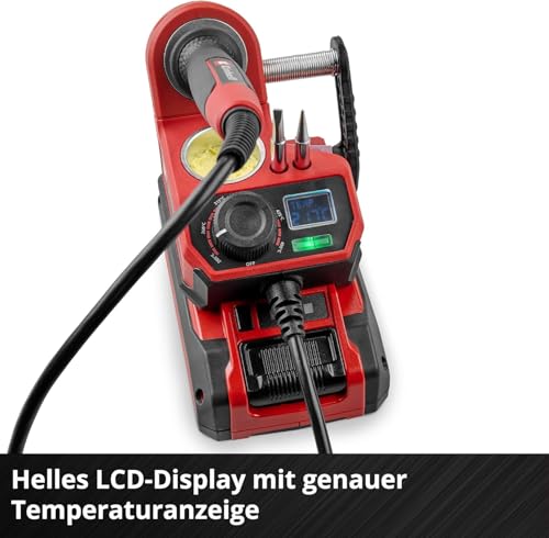 Einhell Akku-Lötkolben TE-SI 18/480 Li E - Solo Power X-Change (18 V, 200 °C - 480 °C, zum Weichlöten, LCD-Display, inkl. 2x Punktspitzen, 1x Flachspitze & Lötzinn)