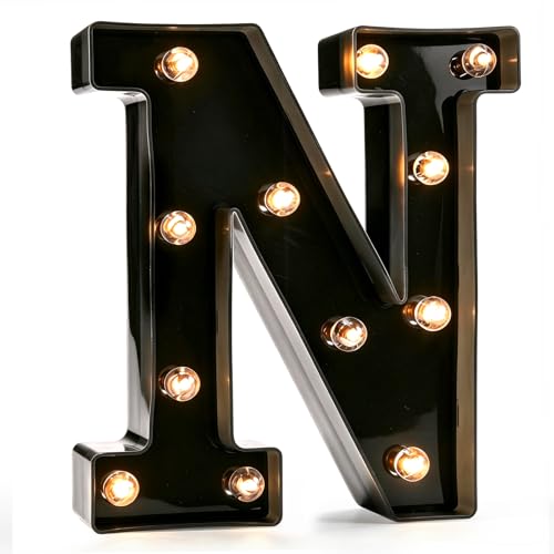 Image of Pooqla Black Light Up Letter N, Marquee Letters Black Room Decor | LED Lighted Letters Birthday Party Decorations, Gifts for Boys Men Christmas Anniversary Night Light Home Bar Room Decoration