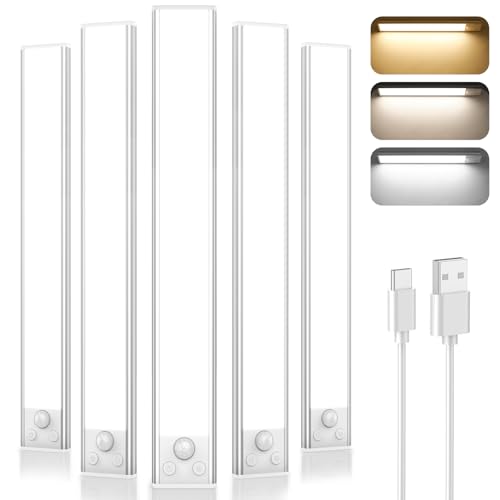 5-Pack 14'' Under Cabinet Lighting, 3200mAh Rechargeable Battery Operated Motion Sensor Lights...