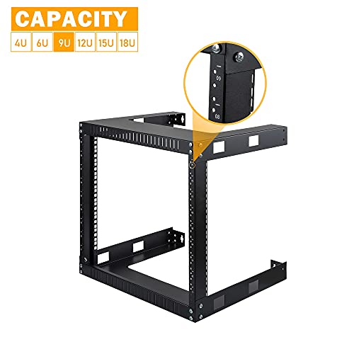 Riveco 9U Wall Mount Rack For Network – 17.7" Deep 2 Post Open Frame Racks Easy Assembly Firm Constructed For Stereo/Server/Av/Home Data Equipment Heavy Duty Black #TOP1