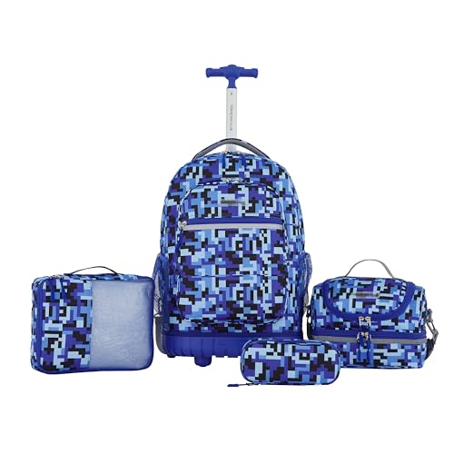 Travelers Club 4 Piece Rolling Backpack Set With Accessories,Blue Pixel