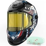 YESWELDER Panoramic Auto Darkening Welding Helmet with 6 Arc Sensors, Blue Light Blocking, 1/1/1/1 True Color Large View with Side Lens(DIN5, Auto Dimming), Type-C Charging, Wide Shade for TIG MIG ARC