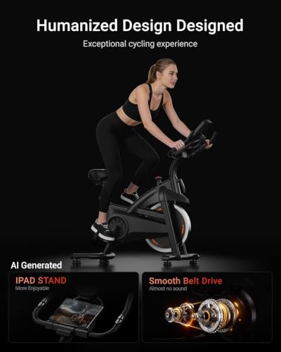 Image of Exercise Bike,Brake Pad Stationary Bike for Home with 0-100 Resistance & App, Silent Belt Drive Stationary Workout Bike for Home with Comfort Seat, Low Noise Indoor Cycling Bike with Heart Rate / Tablet & Bottle Holder