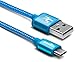 Sentey Micro USB 2.0 Cable 1 Meter/3ft Braided (Blue) / Metal / Plated Connector Tangle-free Charging/sync Cable a Male to Micro USB Ls-6722
