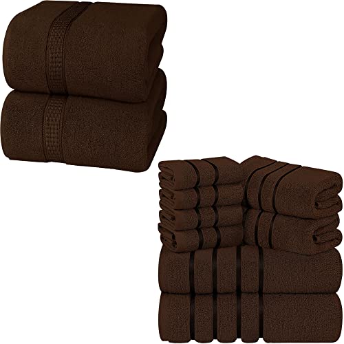 Utopia Towels Bundle Of 10 Bath Sheets & Viscose Towel Set - 2 Pack 600 Gsm Jumbo Bath Sheets - Set Of 8 Bath Linen Viscose Towels - Highly Absorbent Luxury Towels (Brown) #TOP20