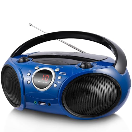 SINGING WOOD 030B Reproductor de CD portátil estéreo portátil con Bluetooth para Radio estéreo Am FM en el hogar, Entrada de línea Auxiliar, Conector para Auriculares (Starlight Blue)