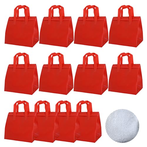 Chanseen 12Pcs Disposable Insulated Lunch Bags for Food Delivery Thermal Cooler Take Away Bag for Food Pizza Drink Party Picnic Holiday, Red