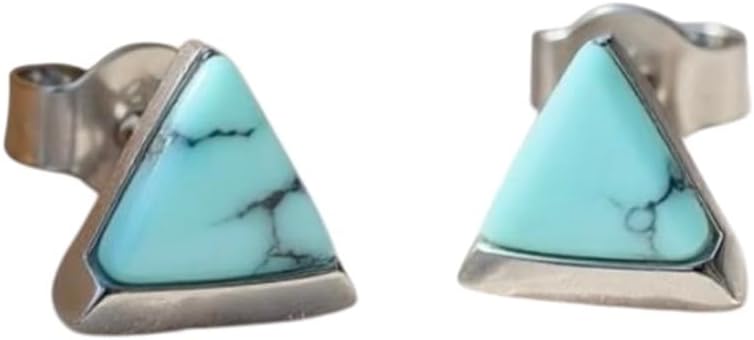 18k Karat Sterling Silver Turquoise Triangle Stud Earrings Jewelry Gift for Women - Genuine Boho Stud Earrings for Pierced Ears, Hypoallergenic Silver and Turquoise- Nickel Free, Hypoallergenic