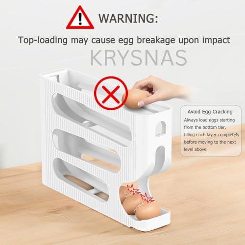 Image of KRYSNAS Automatic Rolling Egg Dispenser for Refrigerator, 30 Egg Capacity Egg Holder Organizer Tray, Space Saving Egg Storage Box for Fridge, Durable Egg Tray Container Kitchen Organizer
