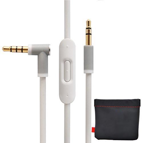 New Version Original Replacement Audio Cable Cord Wire with In-line Microphone and Control + Original OEM Replacement Leather Pouch/Leather Bag for Beats by Dr Dre Headphones Solo/Studio/Pro/Detox/Wireless/Mixr/Executive/Pill (White)
