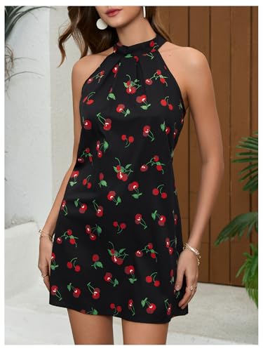 Image of Floerns Women's Sleeveless Floral Print Sundress Halter Neck A Line Short Dress