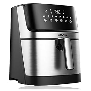 DMS XXL Heteluchtfriteuse, 6 liter, oven, heteluchtgrill, cooker, vetvrij en zonder olie, inclusief 8 programma’s en digitaal touch-display, 1800 watt
