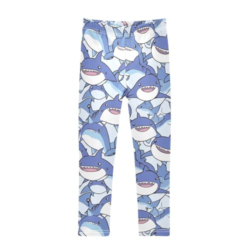 Cute Blue Shark Girls' Leggings Toddler Doodles Cartoon Kids Yoga Pants Dance Active Tights 4T