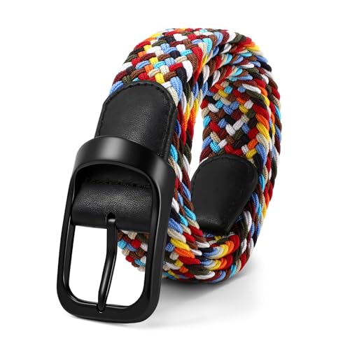 Image of JASGOOD Stretch Belt for Men, Men Women Elastic Woven Braided Belt 1 3 /8 Casual Belt Golf Belt for Jeans Pants
