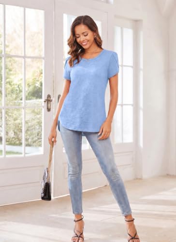 Image of Herou Women's Casual Long /Short Sleeve T Shirt Crewneck with Side Split Fall Pullover Loose Tunic Sweater Tops