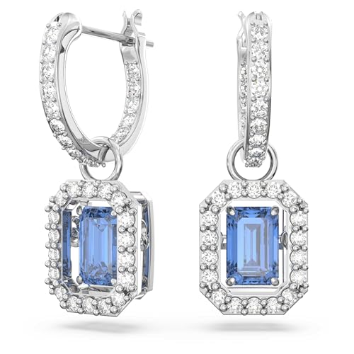 Swarovski Una Earrings, Octagon cut Swarovski Zirconia, Blue, Rho...