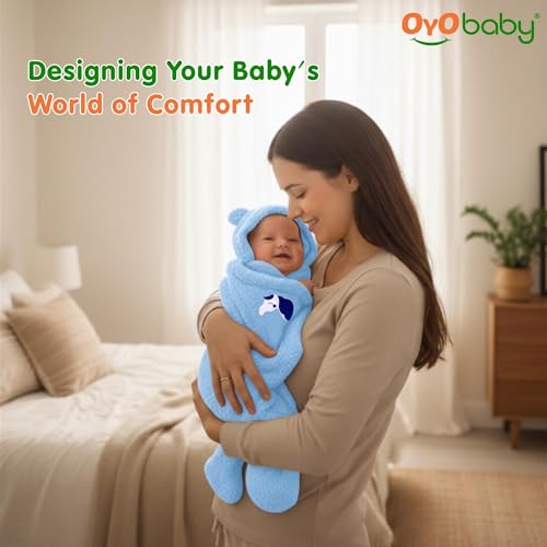 Image of OYO BABY Newborn Blanket Combo Pack of 2 | Hooded Sleeping Bag & Baby Wrapper Set | Super Soft Micro Fleece | Lightweight Yet Warm | Daily Use | 0-6 Months | Pink & Blue