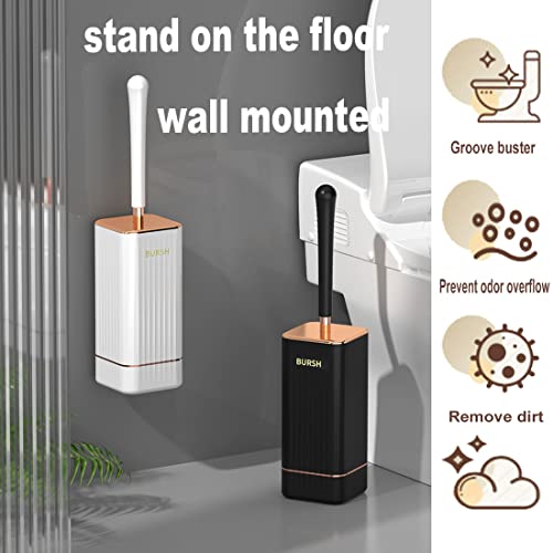 Image of Silicone Toilet Brush, Toilet Brush and Holder, Toilet Cleaning Brush, Wall Mounted Toilet Brush for Bathroom Elegant, Durable (Black)