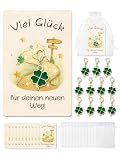 Happirra 12er Set Glücks-Schlüsselanhänger mit Kleeblatt & Rückkarte – Abschiedsgeschenk Schüler, Abschluss Geschenk Schüler – Viel Glück für deinen neuen Weg – auch für Kollegen Team