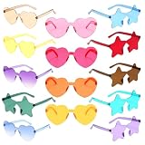 14 Paar Randlose Sonnenbrillen in Herzform/Stern, Magische Farben Party Brille, Herz Sonnenbrille Lustige Partybrillen für Fasching Foto Requisiten Geburtstagsfeier für Kinder und Erwachsene