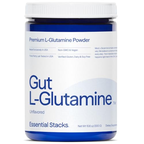 Essential Stacks Gut L-Glutamine Powder - Exclusively Made in USA - Pure L Glutamine Powder for Gut Health (60 Servings, Unflavored)