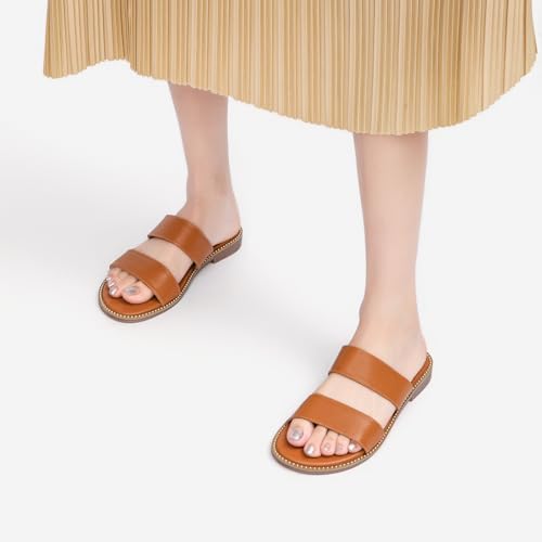 Image of Tilocow Women's Flat Sandals Two Strap Summer Dressy Studded Slide Sandals Open Toe Cute Casual Slip on Comfort Shoes for Beach Travel Daily Wear