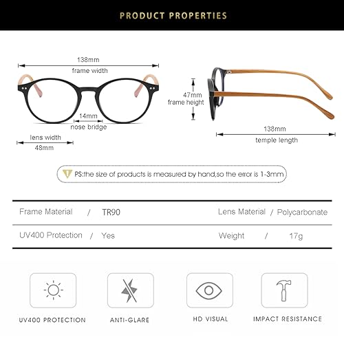 Image of Gleyemor Blue Light Glasses for Men Women, Vintage Round Frame Eyeglasses