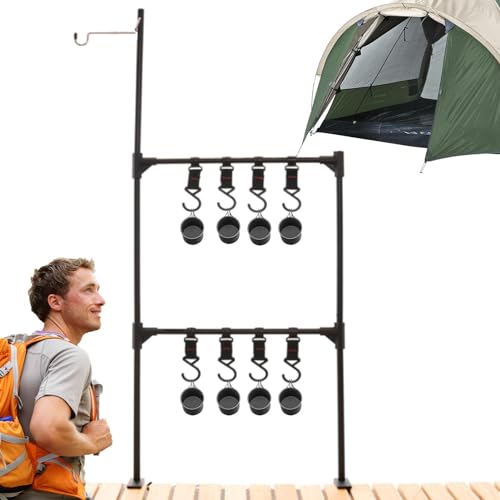 Campingförvaringsställ | Vikbart förvaringsställ i aluminiumlegering med krokar | Bärbar picknickställ, multifunktionell campingutrustning för resor, fest, vandring