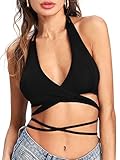 Verdusa Women's Criss Cross Backless Wrap Crop Halter Top Black S