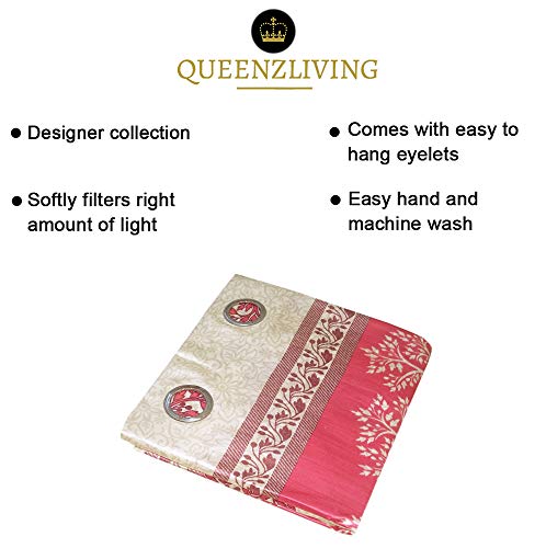 Image of Queenzliving Romazzino Panel Printed Curtains, Long Door 9 feet- Pack of 2, Pink