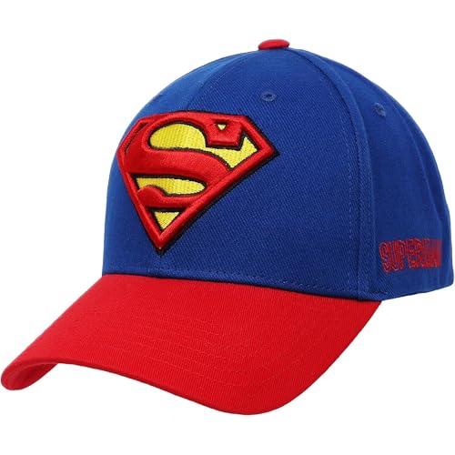 Concept One Men's Dc Comics Superman Snapback Hat, Embroidered Logo Adult Baseball Cap with Flat Brim, Blue, One Size